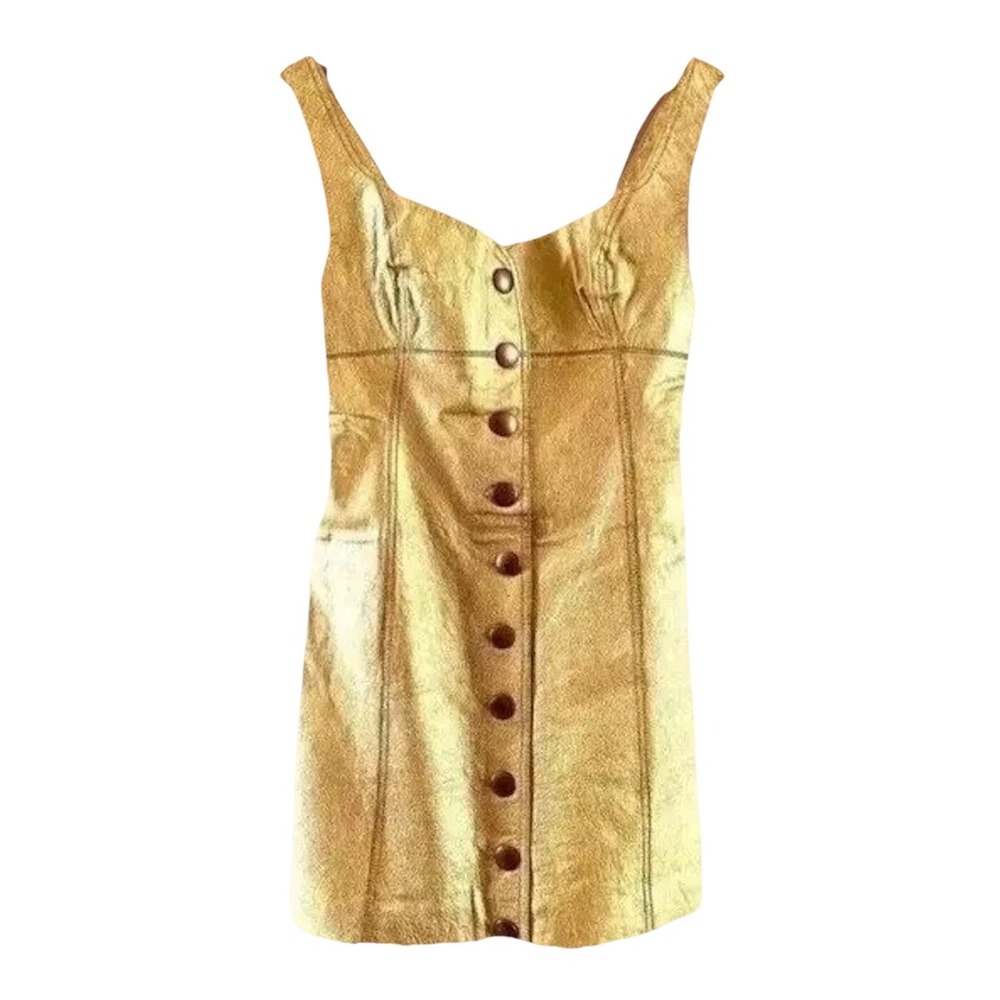 free people leather sleeveless goldie mini dress size‎ 4 gold